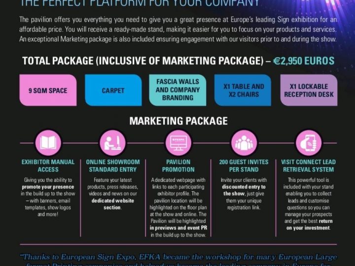 Pavilion package ออกมา เป็นสิทธิประโยชน์ให้สมาชิกของเฟสป้า พันธมิตรของสมาคม ราคา 2,950 ยูโร มีบูธ 9 ตร.ม. มีมาร์เกตติ้งช่วยโปรโมทด้วย